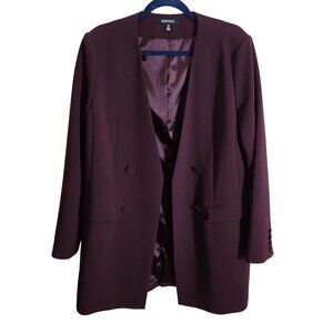 Ellen Tracy NWOT Deep Wine Long Line Open Front Jacket Career Classic Size 14